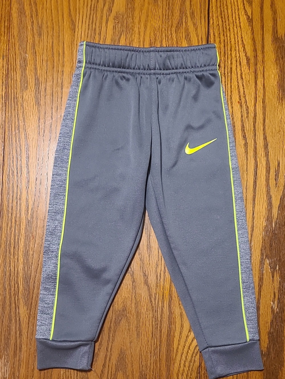 Nike Kids Gray Joggers with Neon Yellow Swoosh - 3T